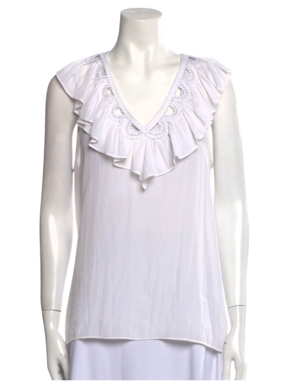 Ramy Brook NWOT White Ruffle V-Neck Sleeveless Blouse